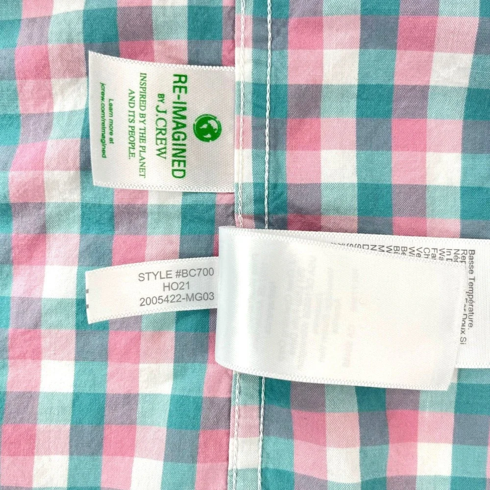 J. Crew‎ Men's Medium Slim Untucked Pastel Gingham Flex Wash L/S Button-Up Shirt